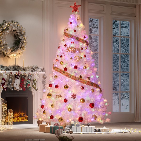 GarveeHome White Christmas Tree, 4.5ft Prelit Artificial Christmas Tree with