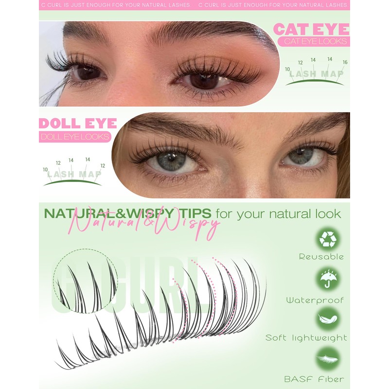 Aurora Natural Lash Clusters Wispy Cluster Eyelash Extensions C Curl
