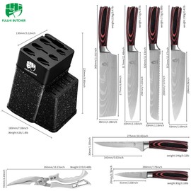 FULLHI 8pcs block Knife Set,chef's Knves Set with Block and Sharpener, Kitchen Knife Set,Multi-colour Handle, Gifts for Men Women