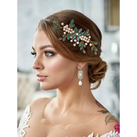 IYOU Crystal Wedding Hair Comb Green Rhinestone Headpiece Bride Bridal Hair Accessories for Women