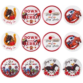 12 Pcs Kentucky Derby Badges Round Horse Racing Sign Pins Run for The Roses Button Brooch for Men Women Equestrian Decoration Clothing Bag Backpack Hat Accessories Kentucky Derby Party Favors