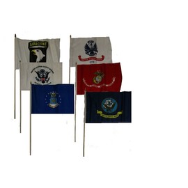 12x18 U.S. Military Branches with 101st Airborne Set of 6 12"x18" Stick Flags with wooden 30" stick staff.