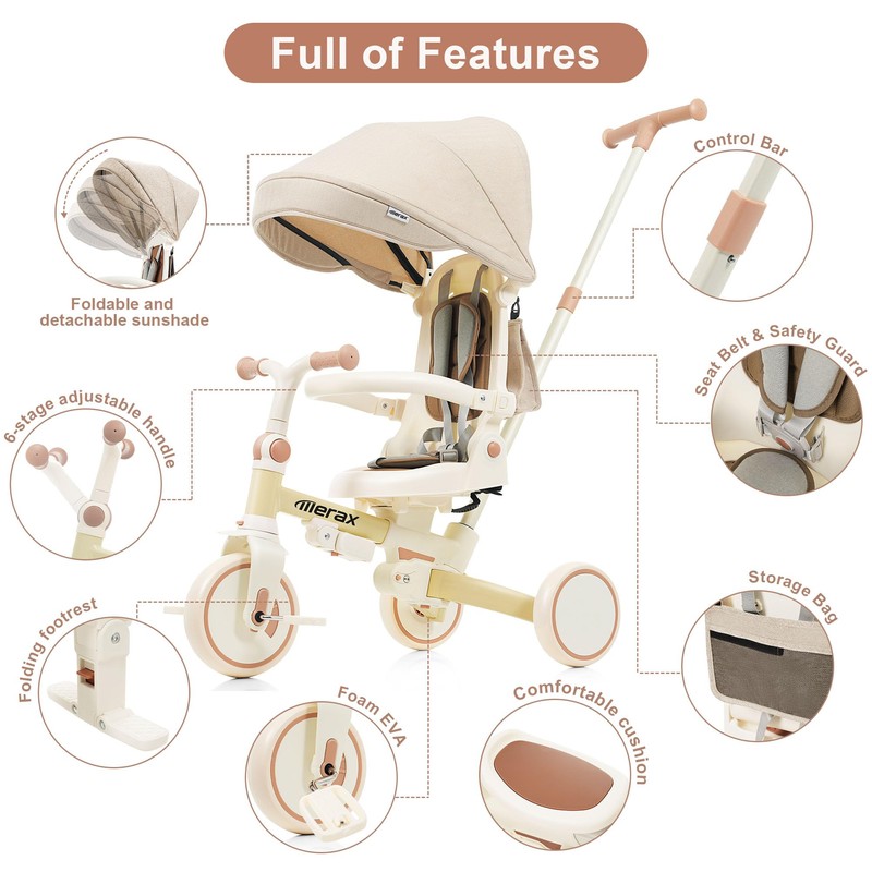 7 in 1 Baby Tricycle Stroller for Toddlers Ages 1Y-6Y