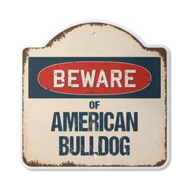 Beware of American Bulldog 12" X 12” Sign | Indoor/Outdoor Plastic | SignMission Designer Classic Rust Wall Plaque Novelty Gift Funny Joke Gag Road Garage