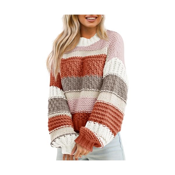 Saodimallsu Womens Color Block Sweater Striped Chunky Knit Cropped Sweaters