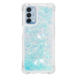 For Oppo A74 5G Case / Oppo A54 5G Case/Oppo A93 5G Case,Clear Liquid Glitter Case Air-Cushion Drop Resistant Bling Shiny Sparkle Flowing Shockproof Soft TPU Bumper Shell Slim Cover,Silver Blue Star