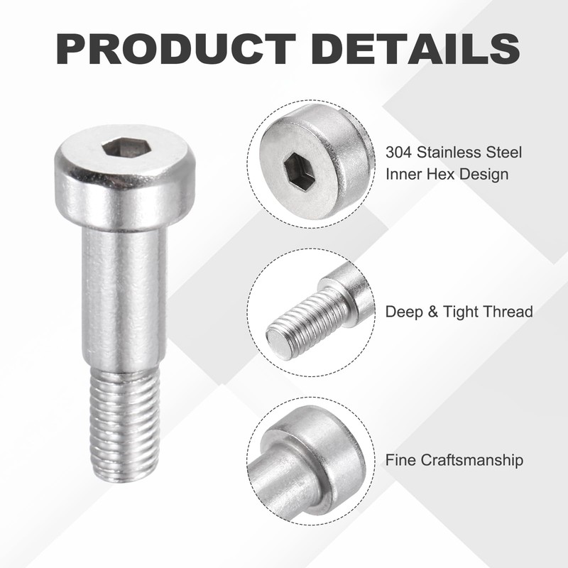 MECCANIXITY 16 Pcs 304 Stainless Steel Shoulder Bolt 6mm Shoulder