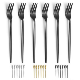 Evanda Black Dessert Forks Set of 6 6.3 inches/16.5 cm, Titanium Black Plating Bakery Fork, Family Appetizer Fork for Fruit, Cheese, Cafés, Restaurants, Easy to Clean, Dishwasher Safe