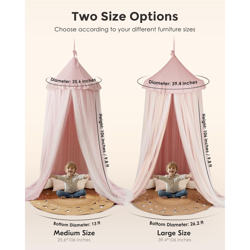 Large Bed Canopy with Star Lights, Double Layer Canopy for
