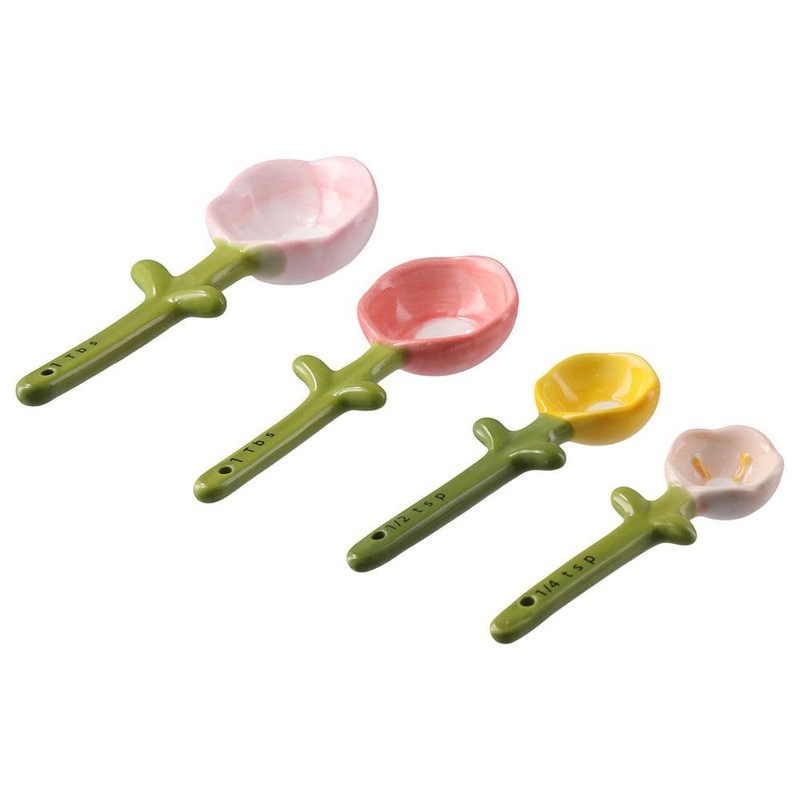 hobbyme Sunflowers Measuring Spoons and Cups Set, Cute Ceramic Measuring