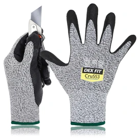 DEX FIT Level 5 Cut Resistant Gloves Cru553-3D-Comfort Fit, Firm Grip, Thin & Lightweight, Touchscreen Compatible, Durable, Breathable, Machine Washable; Grey XL (10) 3 Pairs