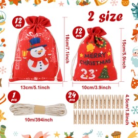 YSWOVUO Advent Calendar for Filling, Fabric 2024, 24 Christmas Calendars for Filling, Advent Calendar Bags for Filling with Wooden Pegs and 10 m String
