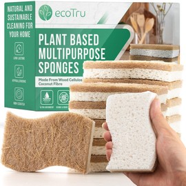 12 Pack Natural Kitchen Sponges, Compostable White Cellulose & Organic Coconut Scrubber Sponge for Washing Dishes, Kind Eco Friendly Non Toxic & Biodegradable Dishwashing Sponges