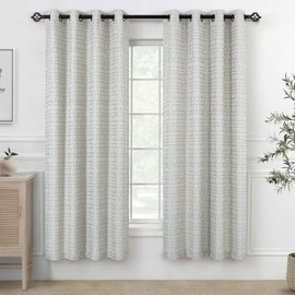 Pitalk Taupe Beige Curtains 63 Inches Long for Bedroom 2 Panels Grommet Neutral Plaid Stripes Pattern Room Darkening Window Curtain Drapes for Living Room Cabin Closet 52x63 Inch Length Greyish White
