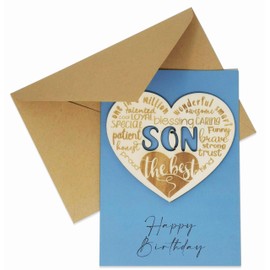 Birthday Card for Your Son with a Special Wooden Keepsake on the Front (Son)