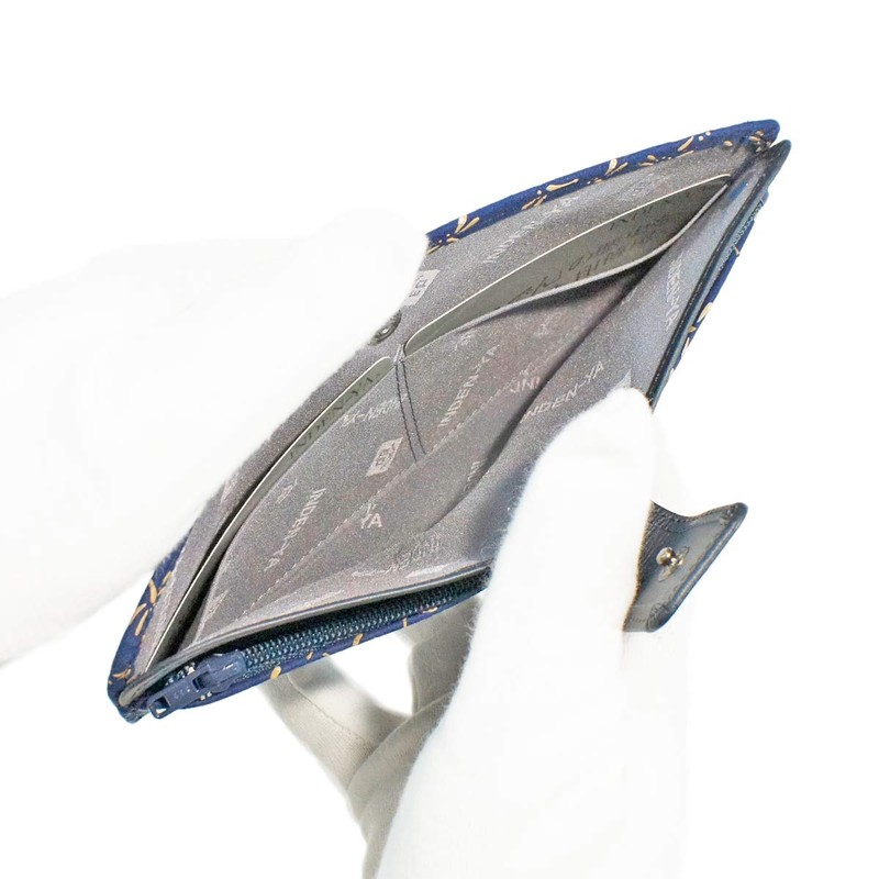 Indenya 2107-14-008 Long Wallet, Bundle, Large, Thin, Deer Leather, Navy