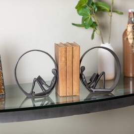 Danya B. Contemporary Encircled Male & Female Reader Cast Iron Sculpture Bookend Statues (Set of Male and Female)