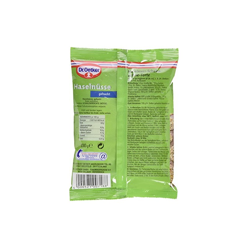 Dr. Oetker Hazelnuts Chopped 100g Bag Roasted and Crushed Hazelnuts