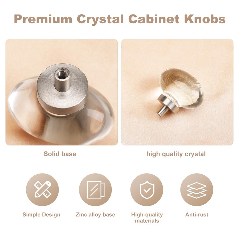 CLCTK 8 Pack Glass Cabinet Knobs and Pulls, Oval Crystal