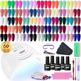 JODSONE Gel Nail Polish Kit 60 PCS with U V Light Base Top Coat 55 Shine Colors Bright and Dark Series Manicure Set - Color: Black