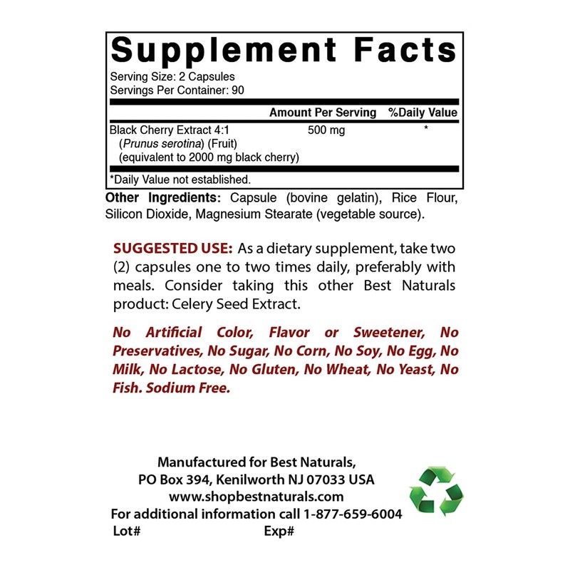 Best Naturals Black Cherry 1000 Mg Capsule, 180 Count