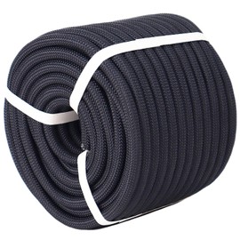 CRAYZA Double Braided Polyester Rope (1/2 in x 50 ft) Strong Arborist Rigging Rope 48 Strands for Tree Work Climbing Camping Sailing, Black