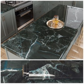 VEELIKE Antique Emerald Black Marble Contact Paper for Countertops Waterproof Peel and Stick Countertops for Kitchen Bathroom 15.7''x118'' Glossy Dark Green Marble Countertop Vinyl Laminate Sheet