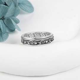 JERWLI Fidget Ring Spinner Ring S925 Sterling Silver Lotus Fidget Ring Oxidized Lotus Rotating Anxiety Rings Gift For Women Girlfriend Female (6)