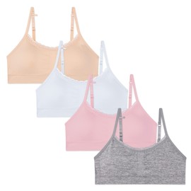 4 Pack Girls Padded Training Bras - Crop Cami Bras for Girls with Removable Padding