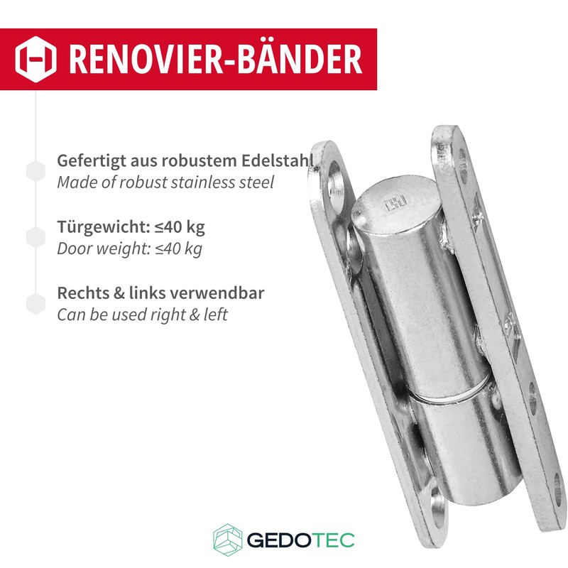 Gedotec® Renovation hinges, surface-mounted hinges, door hinges for internal doors