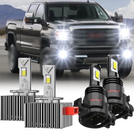 CHUSYYRAY For GMC Sierra 2500 3500 HD 2016-2019 LED Headlight HI/LO & LED Fog Light Bulbs