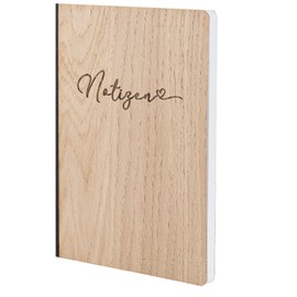 Notebook with Wooden Cover in A5 – Notes – Real Wood Notebook for Writing in Wood Cover 192 Blank Pages 90 g, Wood Type: Oak