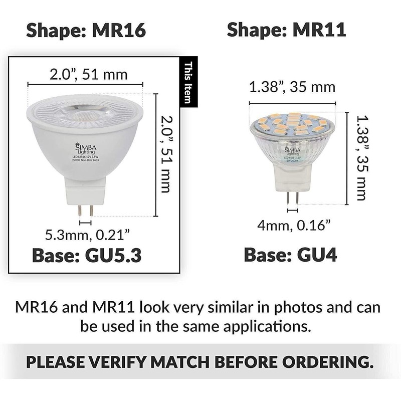 Simba Lighting [6 Pack] LED MR16 3.5W 12V 20W Halogen