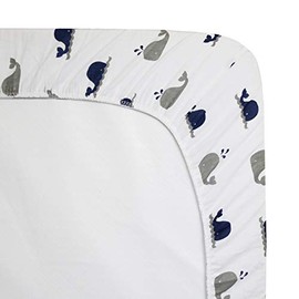 American Baby Company American Baby Company Printed 100% Natural Cotton Value Jersey Knit Fitted Pack N Play Playard Sheet, Navy Whale, Soft Breathable, for Boys and Girls, 27x39 Inch (Pack of 1)