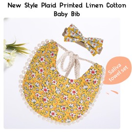 LILYBUG Baby Bibs Bow Headband Set for Girls, exclusive 3 layers with super absorbent TPU cotton fabric as inter layer. Muslin Bibs with adjustable straps for Teething and Drooling