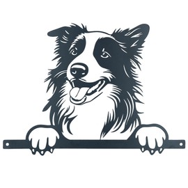 AB Tools Black Metal Peeking Collie Silhouette with Fixing Plate Garden Ornament Gift