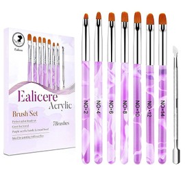 Brush Set 7 Pieces for Nail Art with 1 Piece Cuticle Pusher, Nail Brush UV Gel Brush Set, Precise Professional Painting Salon Tool, Perfect for Gel & Acrylic Nails Nail Art