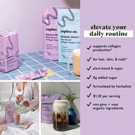 Copina Co. Vanilla Beauty Vegan Collagen Booster Creamer: Plant Based Collagen Support Smoothie Drink Vegan Creamy Blend | Vanilla Flavor | 1 Bag - 25 Servings per Bag