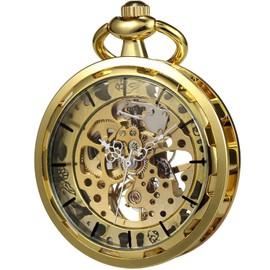 VIGOROSO Mens Steampunk Pocket Watch with Chain Skeleton Manual Hand Wind Mechanical Watches for Men, Gift for Husband