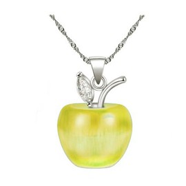 Uloveido Girl's Apple Necklace Silver Color Chain Fruit Pendant Necklace Rhodium Plated, Mothers Necklace YL007-Yellow