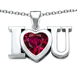 Star K 8mm Heart Shape Created Ruby I Love You Heart Pendant Necklace Sterling Silver