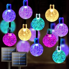 Jedavai Solar String Lights Outdoor 2 Pack 200 Led 80FT Multi-Color Crystal Globe Lights with 8 Lighting Modes, Waterproof Solar Powered Patio Lights for Garden Yard Porch Wedding Party Decoration