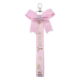 Glitter Cheer Bow Keychain for Backpacks Cheer Pin Holder Keychain Cheer Pin Me Ribbon for Cheer Bag Pink Cheerleader Key chain for Girls Bling Charms Cheer Ribbon Key chain Bow Cheer Keychains Bling