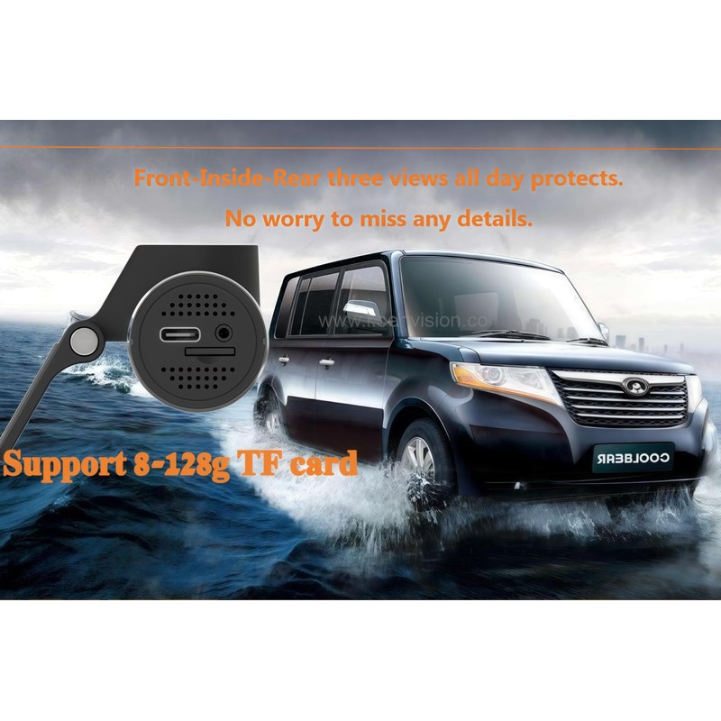 3 Channel Dash Cam 2K+1080P Front, Inside and Rear, Screenless