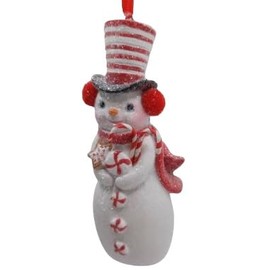 OnHoliday Frosted Candy Snowman with Peppermint Candy and Gingerbread Star Cookie Hanging Christmas Tree Ornament