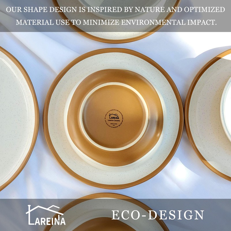 Lareina Plates and Bowls Set, 12 Pieces Farmhouse Ceramic Dinnerware