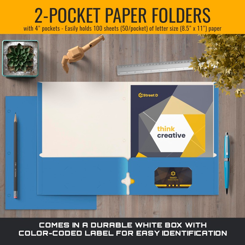 Better Office Products Two Pocket Portfolio Folders, 50-Pack, Light Blue,