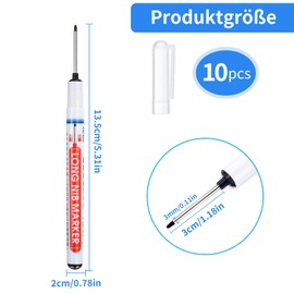 Pack of 10 Deep Hole Markers, Drill Hole Markers, 20 mm Extra Long Tip Deep Hole Marker, Slotted Hole Marker, Marker Pen, Extra Long Tip Marker Pen for Tiles, Metal, Wood, Crafts, Stone (Black)