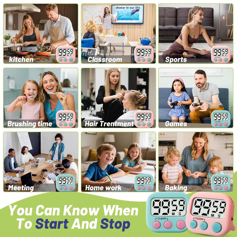 Glochin 2 Pcs Digital Timer for Kids, Magnetic Countdown Kitchen