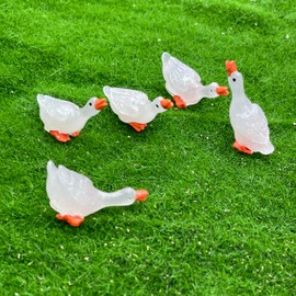 LUOZZY 12 pcs Mini Goose Figurine Resin Tiny Goose Statue Glow in The Dark Goose Figurine Fairy Garden Decoration Micro Landscape DIY Ornament
